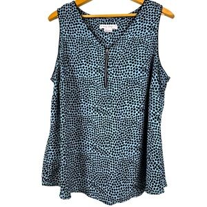 Soft & flared sleeveless blouse, 2XL, blue, black pattern, flowy Animal Print